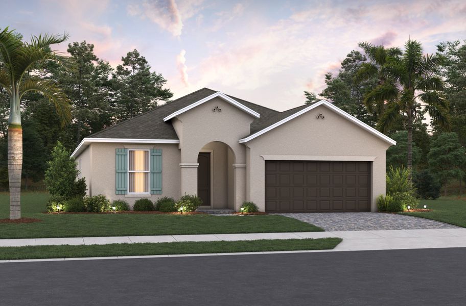 Representative exterior photo of a completed home built from the Cambridge by Beazer Homes in Estates at Lake Jesup, Sanford, FL (Image 13). Representative exterior photo of a completed home built from the Cambridge by Beazer Homes in Estates at Lake Jesup, Sanford, FL (Image 13).
