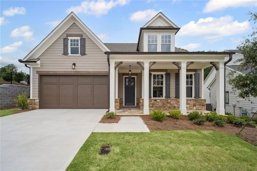 Front exterior of a new home in Lakeside at River Green, Canton, GA, highlighting curb appeal (Image 18).