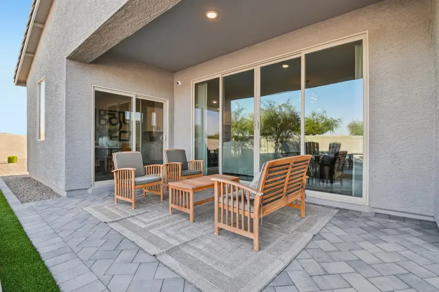 Covered patio - model home. Finishes and options may vary by community
