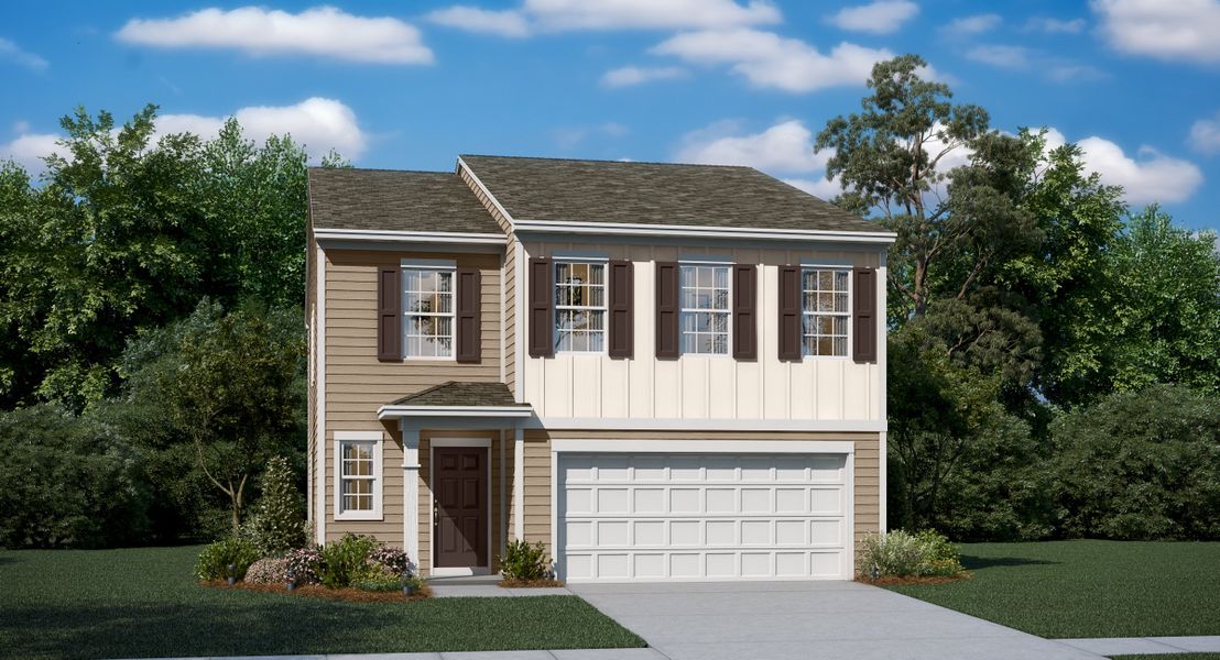 Front exterior of a new home in Bakers Creek, Kannapolis, NC, highlighting curb appeal (Image 1). Front exterior of a new home in Bakers Creek, Kannapolis, NC, highlighting curb appeal (Image 1).
