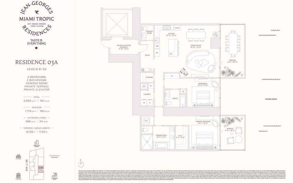 2D floor plan layout for the Residences 03A - Levels 9-30 by Terra Group in Miami Tropic, Miami, FL (Image 1).
