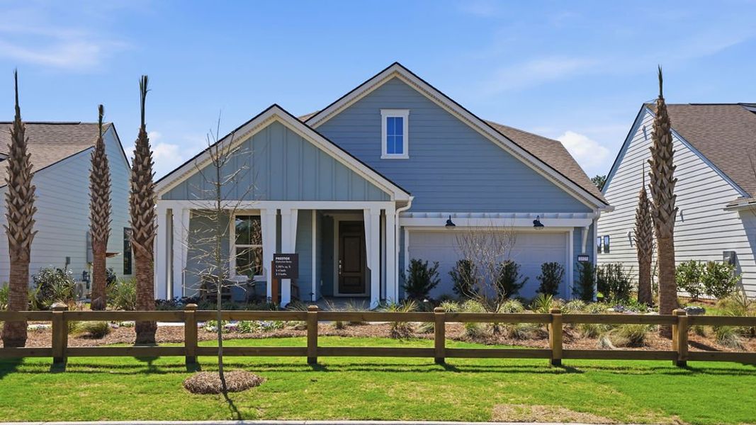 Representative exterior photo of a completed home built from the Prestige by Del Webb in Del Webb Point Hope, Charleston, SC (Image 1). Representative exterior photo of a completed home built from the Prestige by Del Webb in Del Webb Point Hope, Charleston, SC (Image 1).