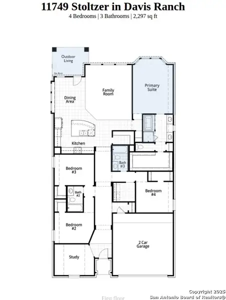 2D floor plan layout of this home in Davis Ranch: 50ft. lots, San Antonio, TX (Image 2).