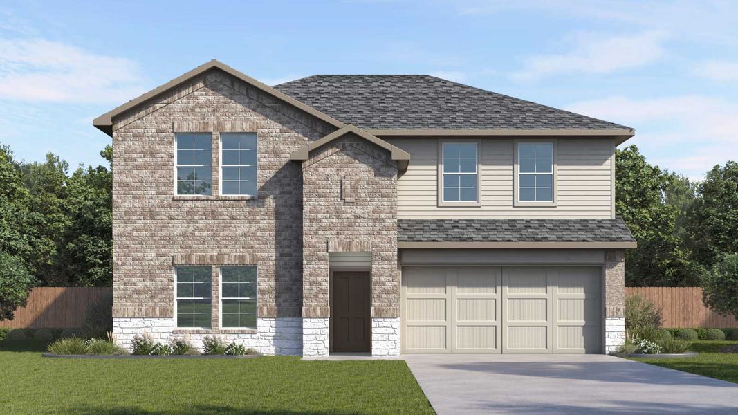 Representative exterior photo of a completed home built from the The Perry by D.R. Horton in Carillon, Manor, TX (Image 2). Representative exterior photo of a completed home built from the The Perry by D.R. Horton in Carillon, Manor, TX (Image 2).