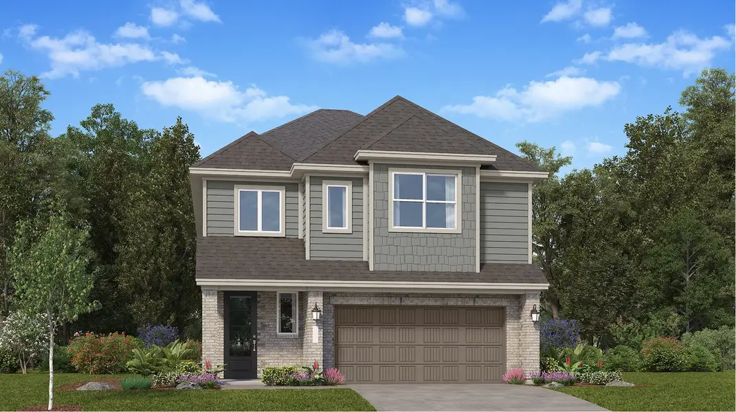 Front exterior of a new home in Oakberry Trails, Waller, TX, highlighting curb appeal (Image 1). Front exterior of a new home in Oakberry Trails, Waller, TX, highlighting curb appeal (Image 1).