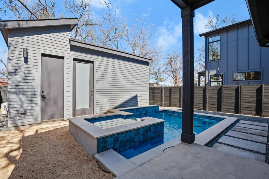 Casita is right by the pool for added convenience. Wooden deck to be built around pool.