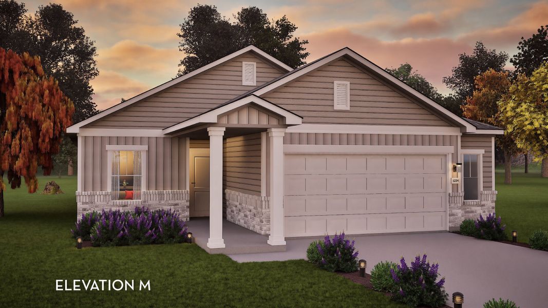 Front exterior of a new home in Paramount, Kyle, TX, highlighting curb appeal (Image 2).