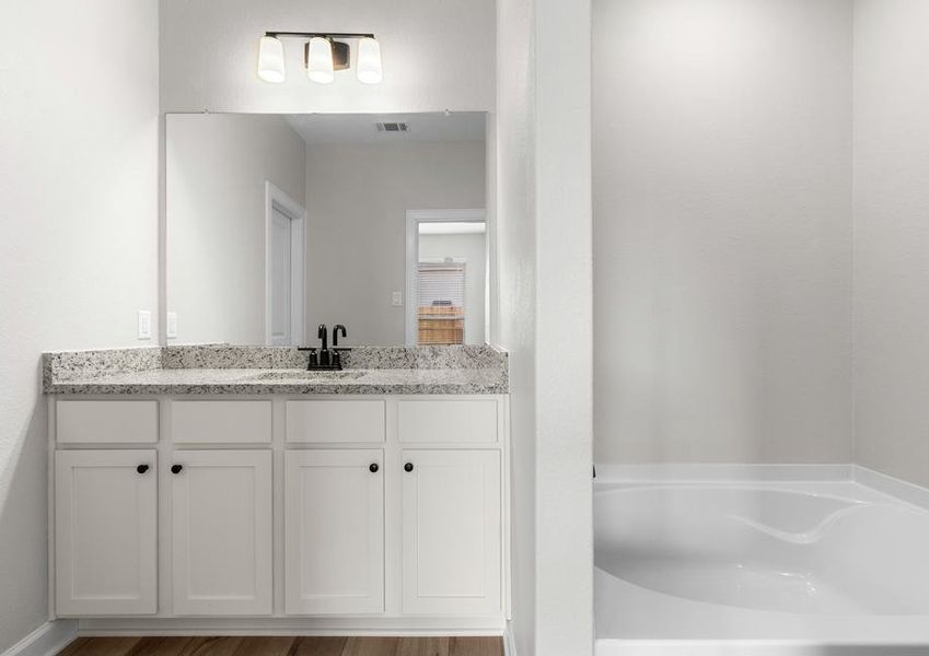 The master bath has a stunning vanity!