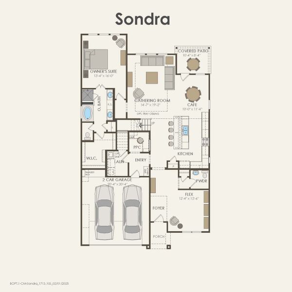 2D floor plan layout for the Sondra by Pulte Homes in Ribbonwood, Aubrey, TX (Image 4).