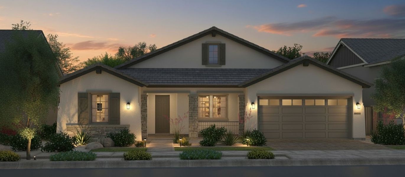 Representative exterior photo of a completed home built from the Petaluma by Fulton Homes in Sonoma Coast, Queen Creek, AZ (Image 5). Representative exterior photo of a completed home built from the Petaluma by Fulton Homes in Sonoma Coast, Queen Creek, AZ (Image 5).