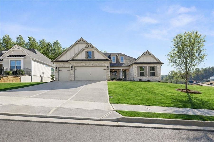 Front exterior of a new home in Soleil Belmont Park, Canton, GA, highlighting curb appeal (Image 2). Front exterior of a new home in Soleil Belmont Park, Canton, GA, highlighting curb appeal (Image 2).