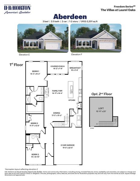 2D floor plan layout for the Plan by D.R. Horton in The Villas at Laurel Oaks, Sanford, NC (Image 3).