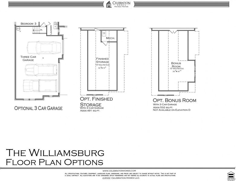 2D floor plan layout for the Williamsburg by Celebration Homes in Aden Woods Of Castleberry Farms, Fairview, TN (Image 8).