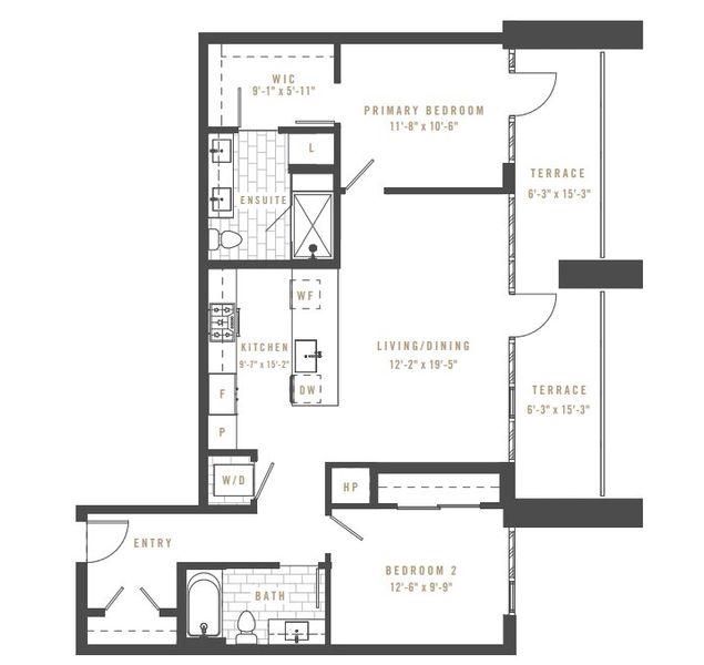 2D floor plan layout for the THE BROADWAY by Amacon in Upton Residences, Denver, CO (Image 1).