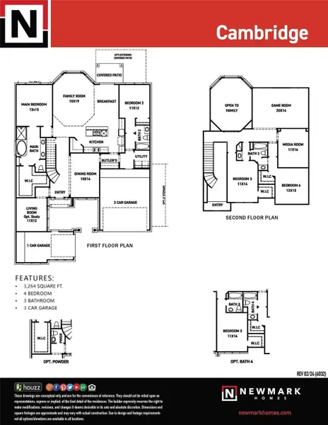 FLOOR PLAN WITH OPTIONS - EXTENDED COVERED PATIO - 5' STORAGE - BATH 4 AND POWDER BATH