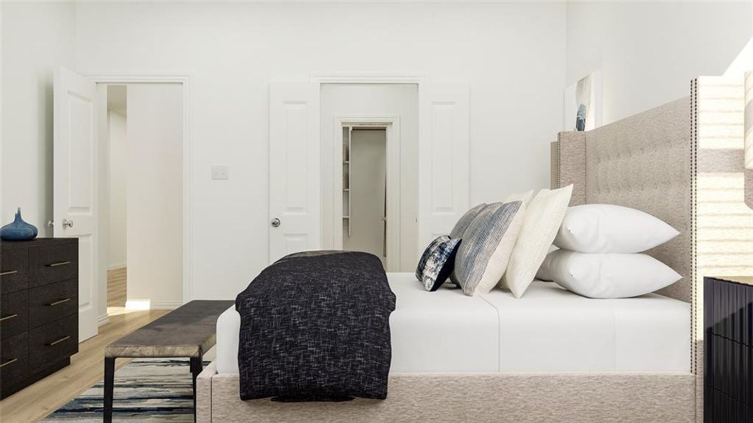 Bedroom with light hardwood / wood-style floors