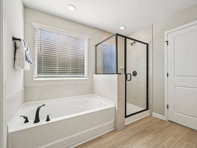 Primary bathroom in the Johnson floorplan at a Meritage Homes community in Raleigh, NC.