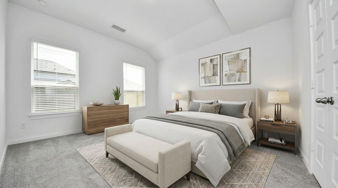 Virtually Staged - Primary Bedroom. Sample photo of completed home with similar floor plan. Actual colors and selections may vary.