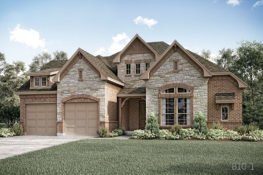 Representative exterior photo of a completed home built from the Helena by John Houston Homes in The Oasis - Phase 1, Waxahachie, TX (Image 4). Representative exterior photo of a completed home built from the Helena by John Houston Homes in The Oasis - Phase 1, Waxahachie, TX (Image 4).