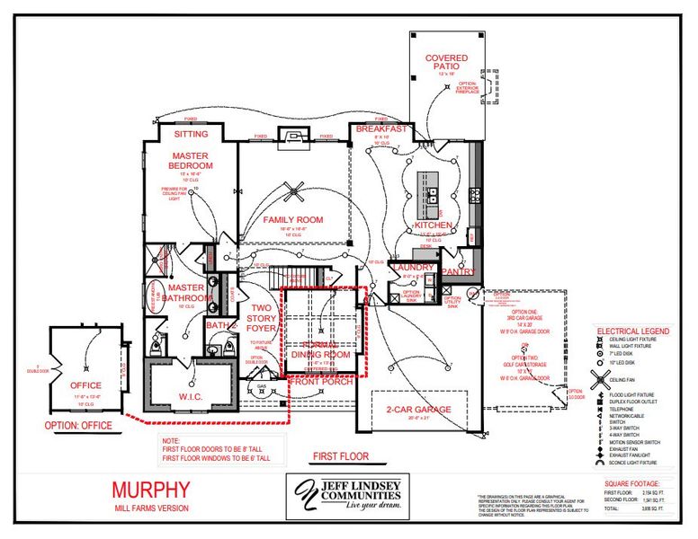 2D floor plan layout for the Murphy F by Jeff Lindsey Communities in Mill Farms, Peachtree City, GA (Image 3).