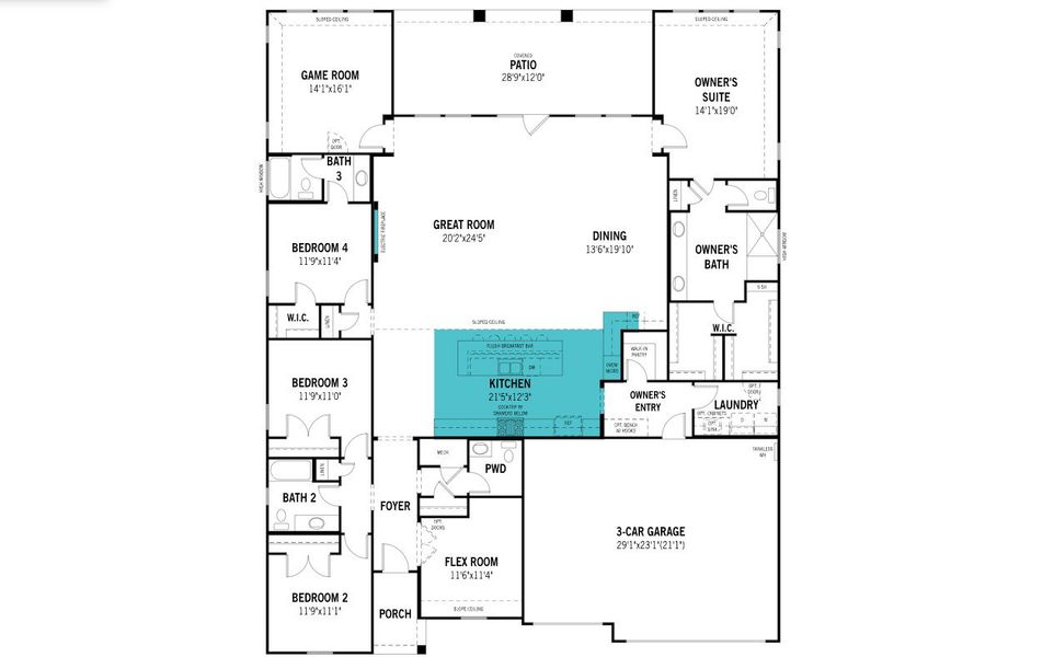 2D floor plan layout of this home in Villages of Hurricane Creek, Anna, TX (Image 4).