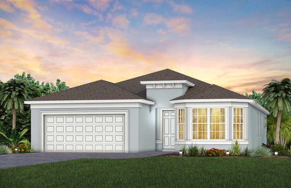 Front exterior of a new home in Del Webb Minneola, Minneola, FL, highlighting curb appeal (Image 1). Front exterior of a new home in Del Webb Minneola, Minneola, FL, highlighting curb appeal (Image 1).