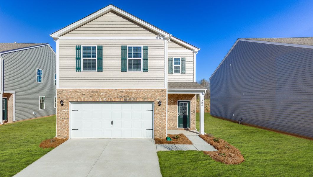 Front exterior of a new home in Clark Creek Landing, Lincolnton, NC, highlighting curb appeal (Image 1). Front exterior of a new home in Clark Creek Landing, Lincolnton, NC, highlighting curb appeal (Image 1).