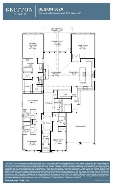 2D floor plan layout for the 502A by Britton Homes in Walsh, Aledo, TX (Image 3).