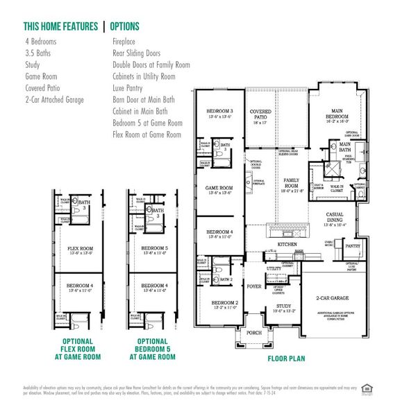 2D floor plan layout for the Brentwood – 60′ Lot by Chesmar Homes in Wildrye, Waller, TX (Image 5).