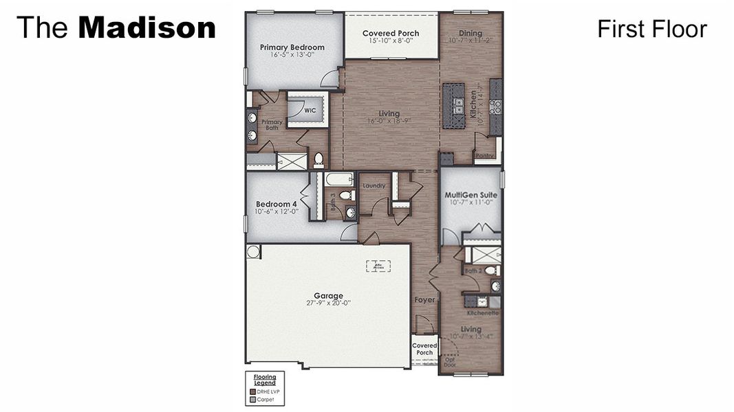 2D floor plan layout for the MADISON by D.R. Horton in Indigo Preserve, Leland, NC (Image 5). 2D floor plan layout for the MADISON by D.R. Horton in Indigo Preserve, Leland, NC (Image 5).