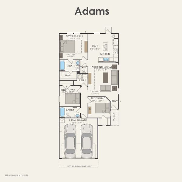 2D floor plan layout for the Adams by Centex in Pinara Pines, Conroe, TX (Image 3).