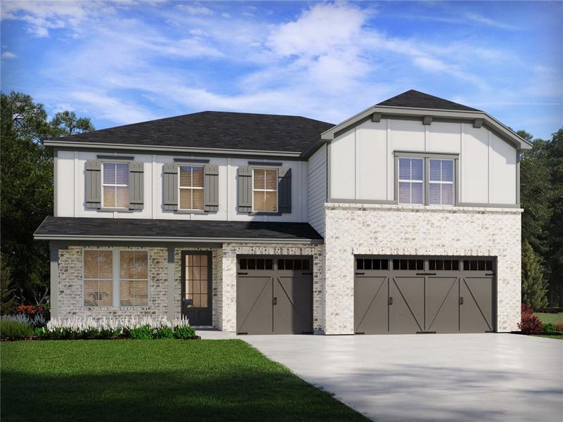 Front exterior of a new home in , Braselton, GA, highlighting curb appeal (Image 1). Front exterior of a new home in , Braselton, GA, highlighting curb appeal (Image 1).