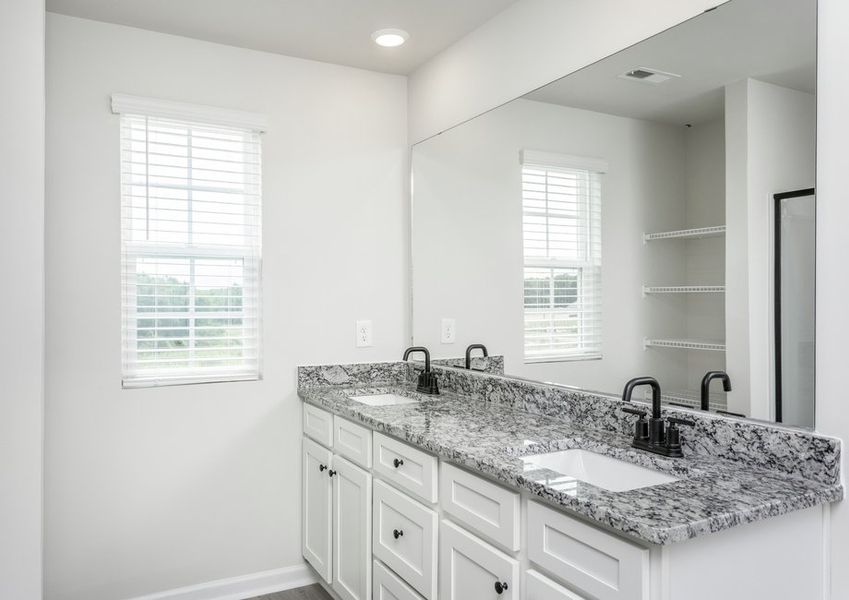 The master bathroom has double sinks