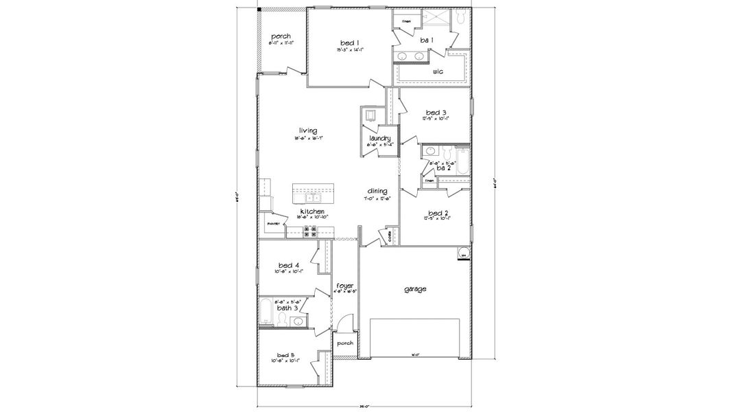 2D floor plan layout for the Lakeside by D.R. Horton in Owl's Head Farms, Freeport, FL (Image 4).