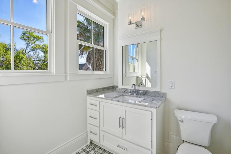 Bathroom with generaous windows. Bathroom with generaous windows.