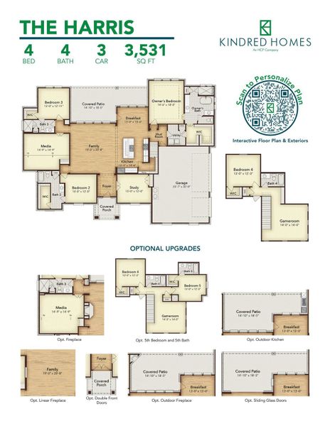 2D floor plan layout for the Harris by Kindred Homes in Oak Creek Ranch, Waxahachie, TX (Image 5).
