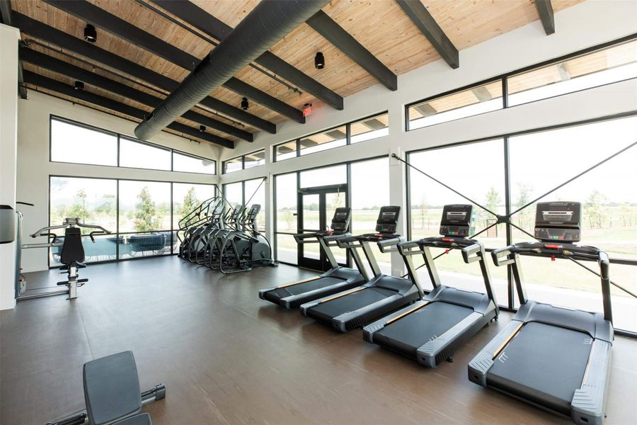 Community fitness center featuring cardio equipment and abundant natural light. Community fitness center featuring cardio equipment and abundant natural light.