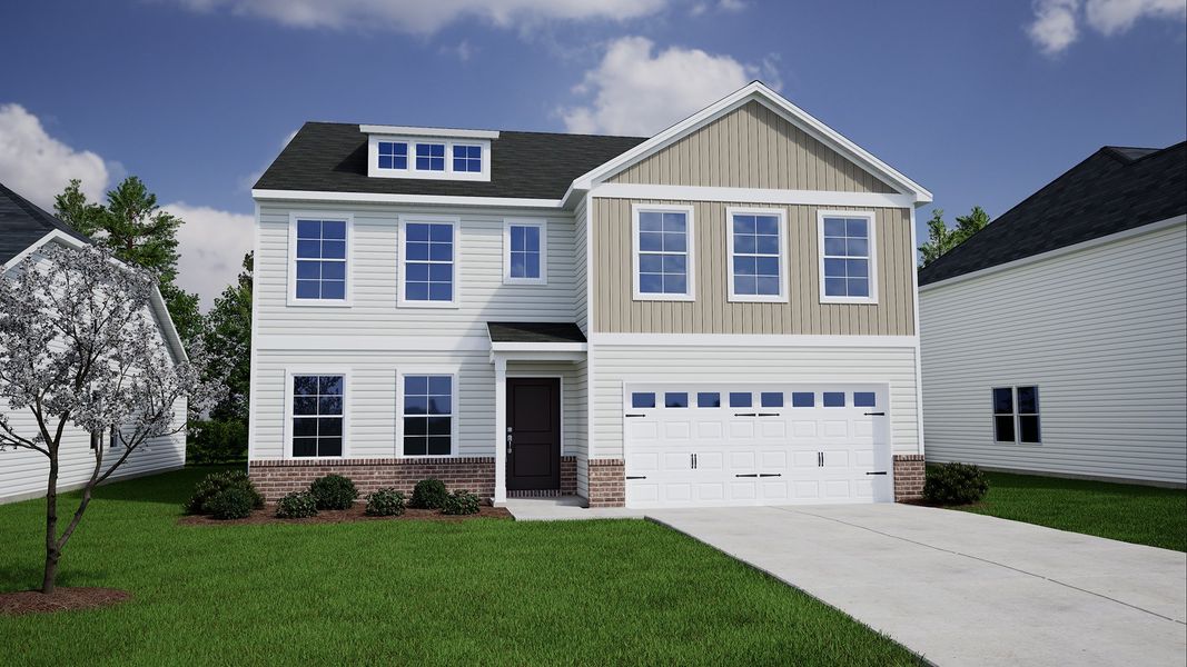 Representative exterior photo of a completed home built from the Wilkinson - Genesis Value Collection by Mungo Homes in Ellington, Elgin, SC (Image 16). Representative exterior photo of a completed home built from the Wilkinson - Genesis Value Collection by Mungo Homes in Ellington, Elgin, SC (Image 16).