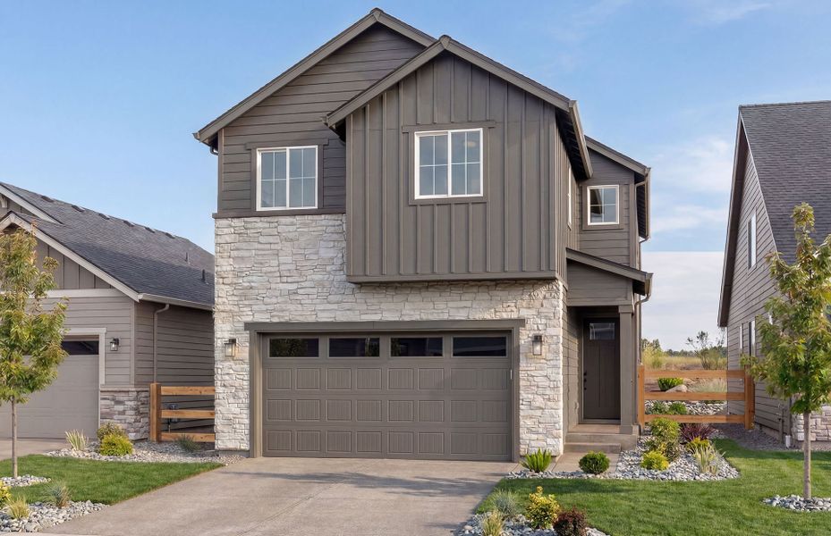 Representative exterior photo of a completed home built from the Lovell by Pulte Homes in Strata, Dacono, CO (Image 1). Representative exterior photo of a completed home built from the Lovell by Pulte Homes in Strata, Dacono, CO (Image 1).