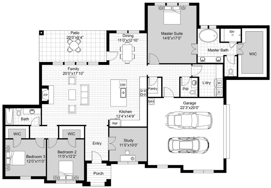 2D floor plan layout of this home in Taylor Ranch, Springtown, TX (Image 2). 2D floor plan layout of this home in Taylor Ranch, Springtown, TX (Image 2).