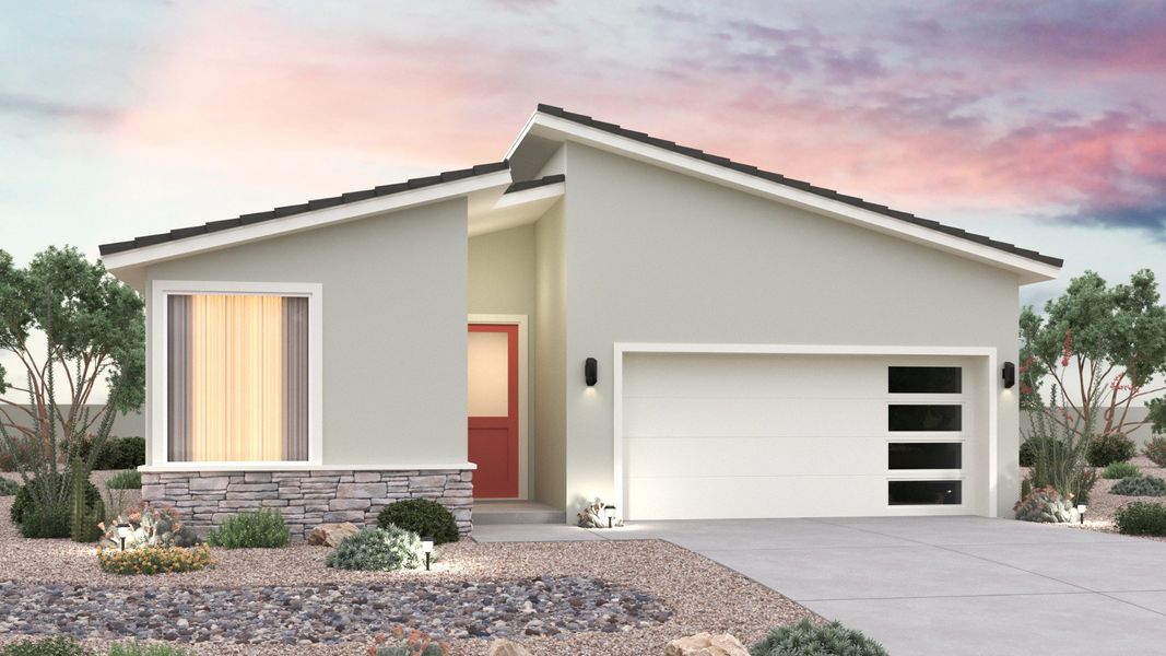 Representative exterior photo of a completed home built from the Clover by Brightland Homes in Teravalis, Buckeye, AZ (Image 4). Representative exterior photo of a completed home built from the Clover by Brightland Homes in Teravalis, Buckeye, AZ (Image 4).