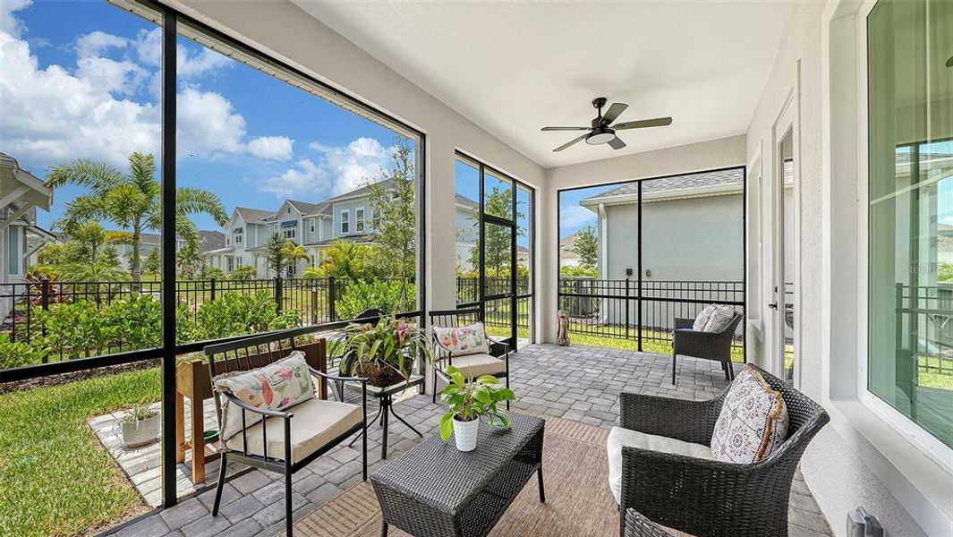 Exterior details and patio area of a home in Emerald Landing at Waterside at Lakewood Ranch – Lake Series, Sarasota (Image 31).