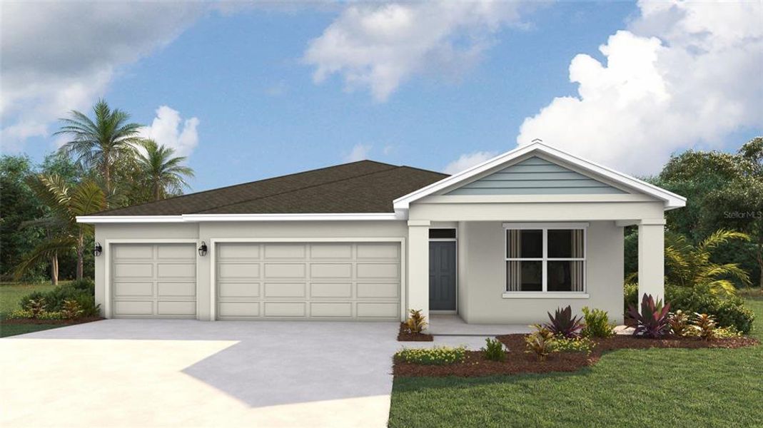 Front exterior of a new home in Rye Crossing, Parrish, FL, highlighting curb appeal (Image 1). Front exterior of a new home in Rye Crossing, Parrish, FL, highlighting curb appeal (Image 1).