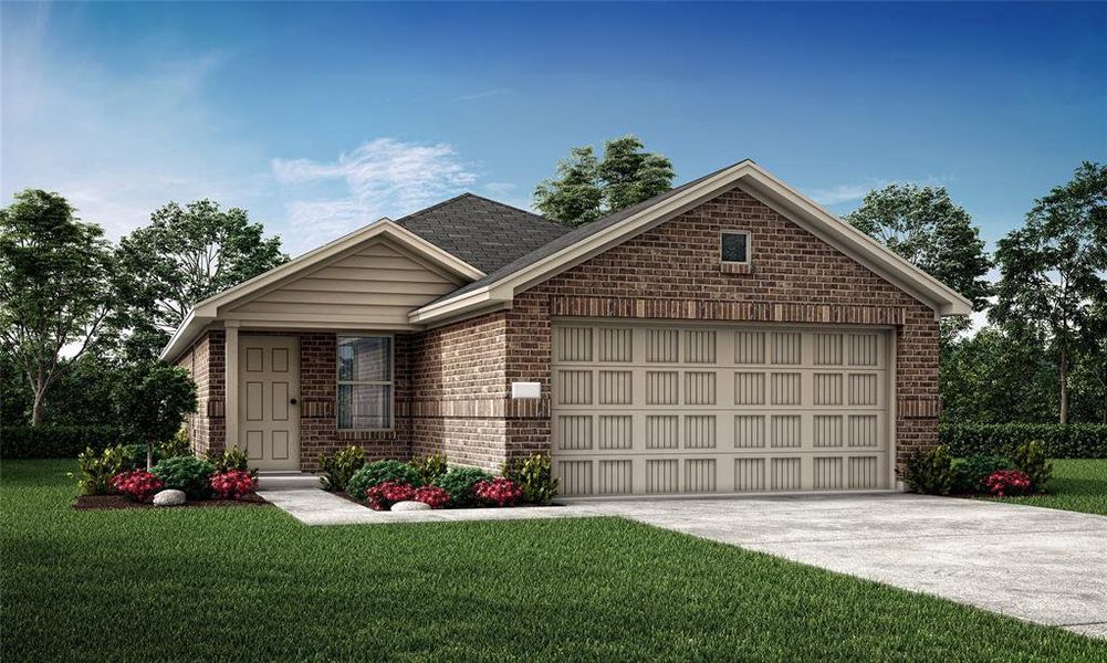 Front facade featuring a garage and a front lawn