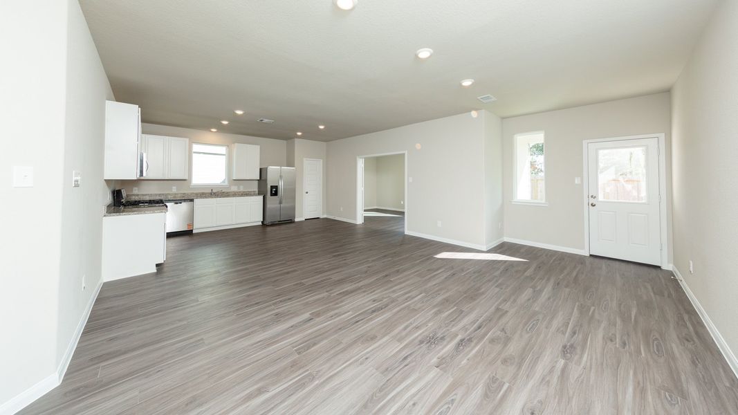 Family Room to Dining Area, Kitchen, and Flex Room
