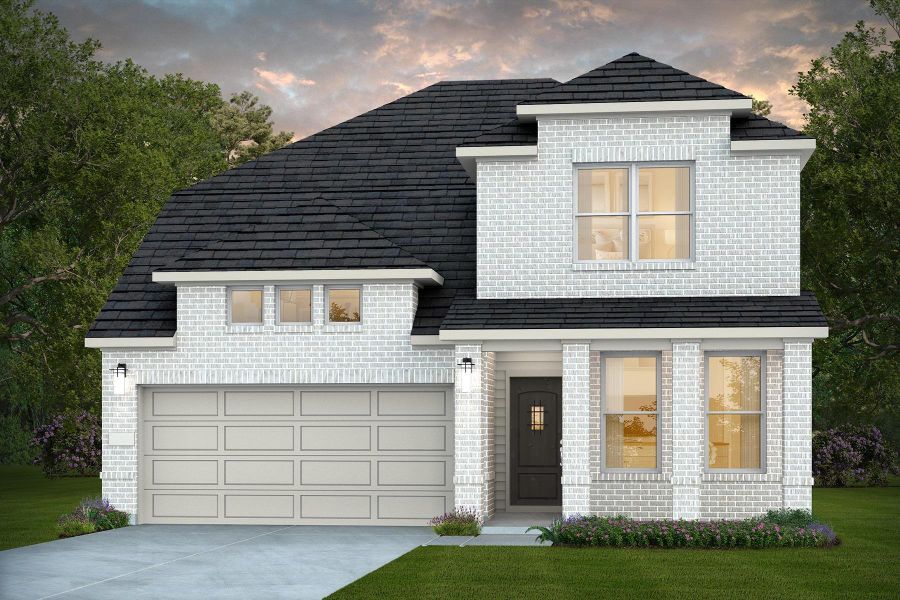 Front exterior of a new home in Mavera, Conroe, TX, highlighting curb appeal (Image 2).