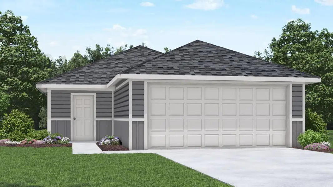 Front exterior of a new home in The Canopies, Splendora, TX, highlighting curb appeal (Image 1). Front exterior of a new home in The Canopies, Splendora, TX, highlighting curb appeal (Image 1).