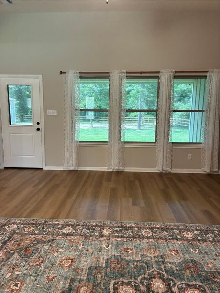 Vien of back yard from living room