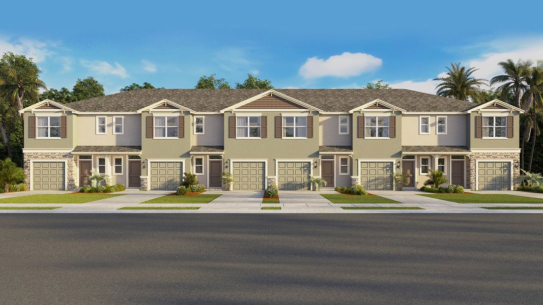 Front exterior of a new home in Woodcreek, Wesley Chapel, FL, highlighting curb appeal (Image 23).
