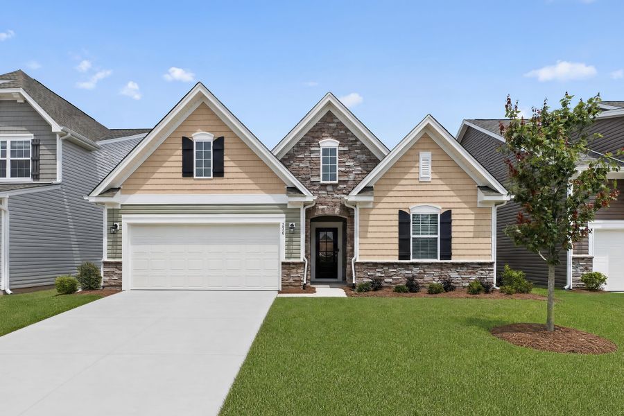 Front exterior of a new home in Pine Oaks Estates, Gilbert, SC, highlighting curb appeal (Image 1). Front exterior of a new home in Pine Oaks Estates, Gilbert, SC, highlighting curb appeal (Image 1).